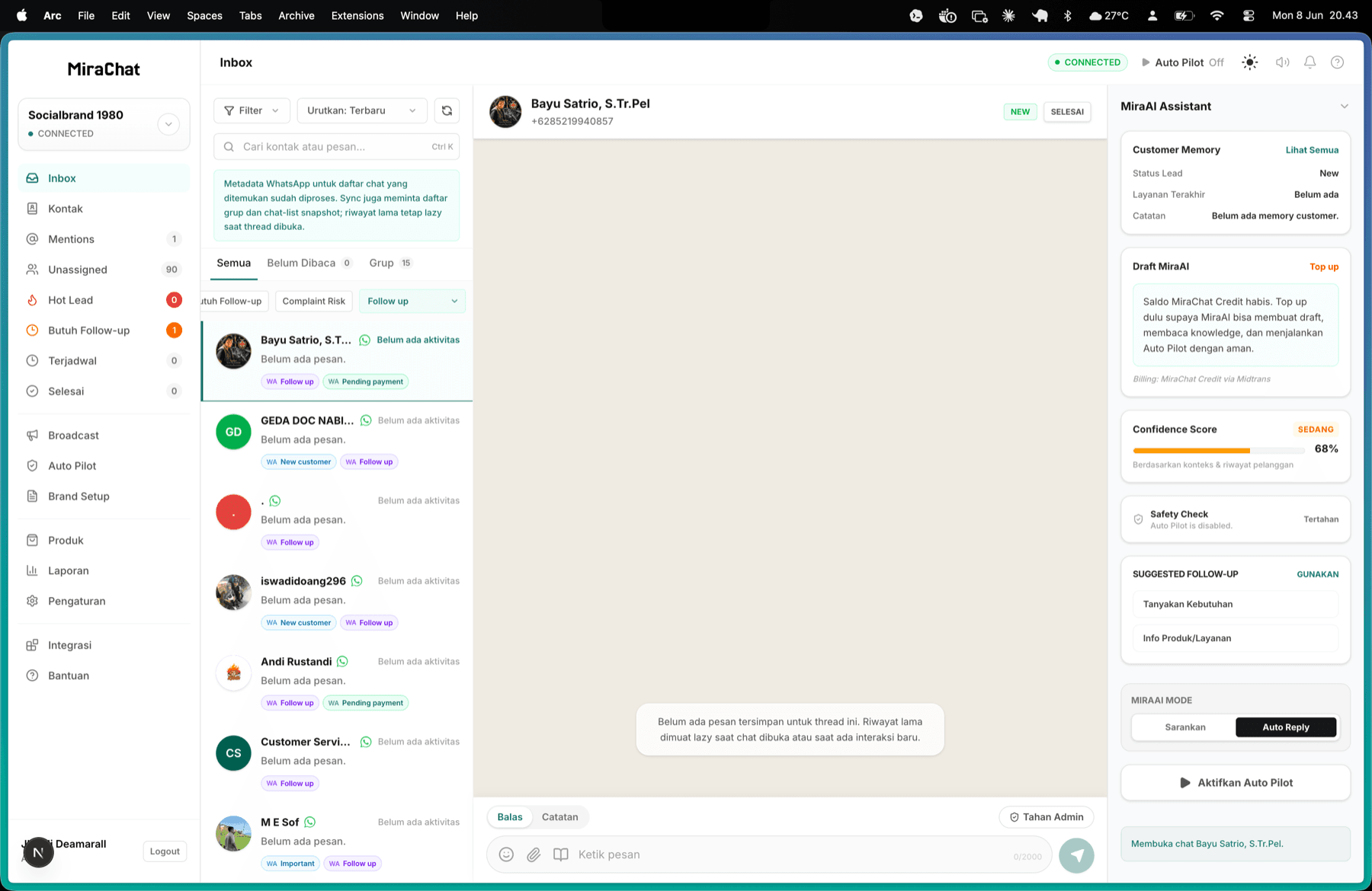 Referensi dashboard MiraChat
